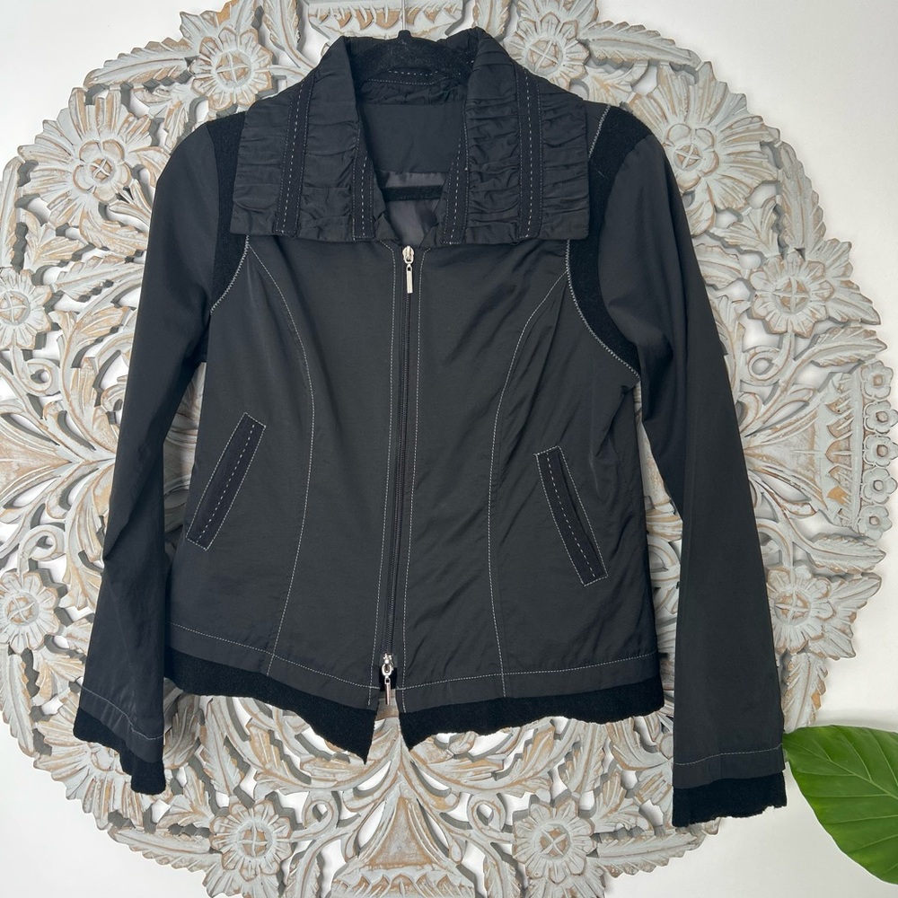 Boho Chic Black Pleated Light Jacket - Size 5 , Flared Sleeves